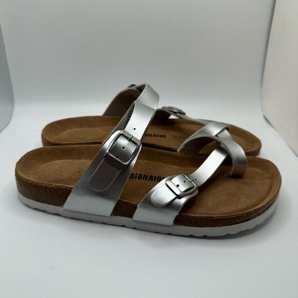 CUSHIONAIRE Women's Cork Footbed Sandal With +Comfort 8 SILVER - Picture 1 of 7